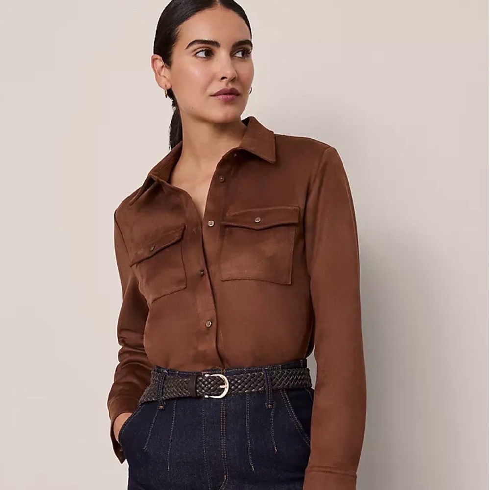 Ann Taylor Tan Suede Shirt Size S